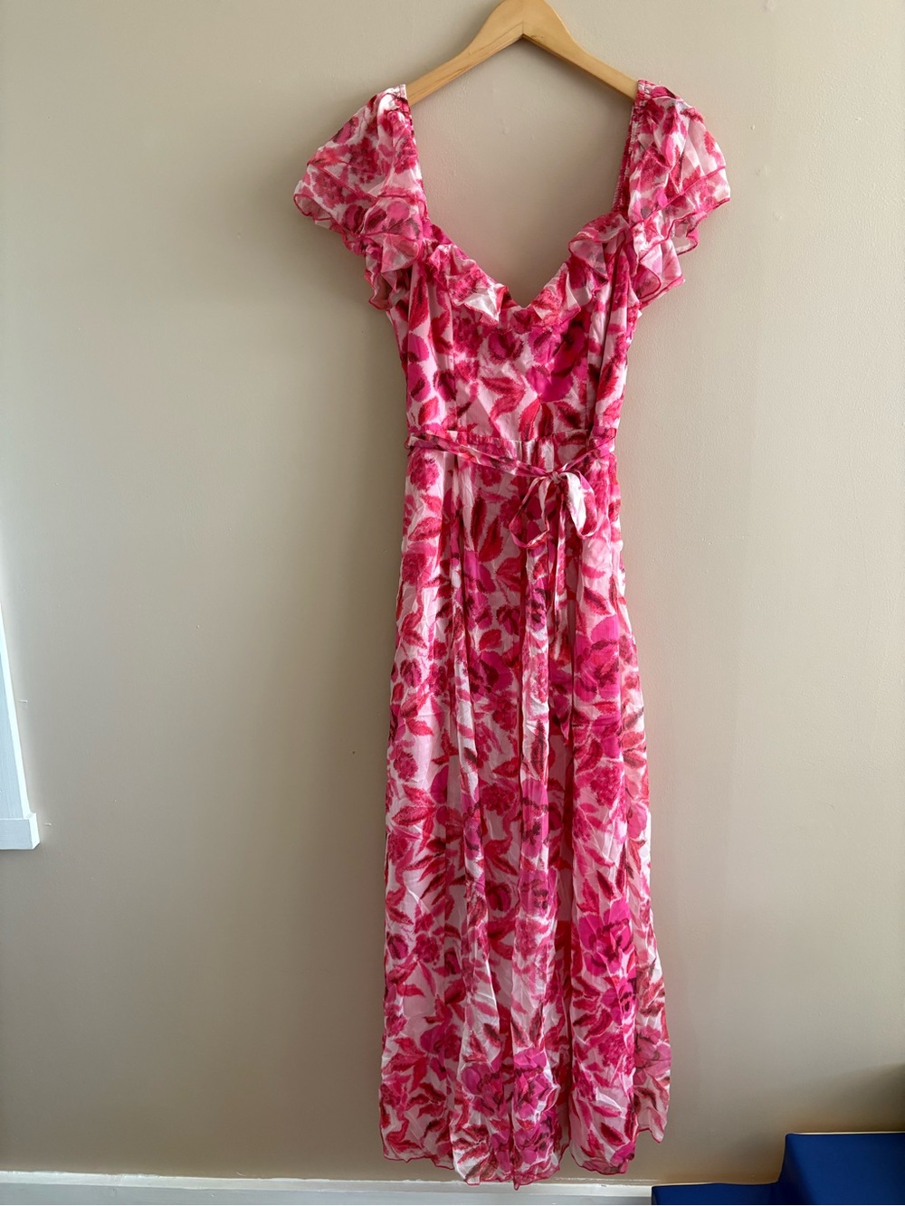 Lulus Sensationally Sweeter Bright Pink Floral Ruffled Maxi Dress Size Medium - Picture 3 of 13